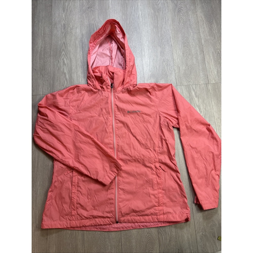 COLUMBIA Rain Jacket Women's XL Pink Lightweight 100% Nylon Packable Outdoor